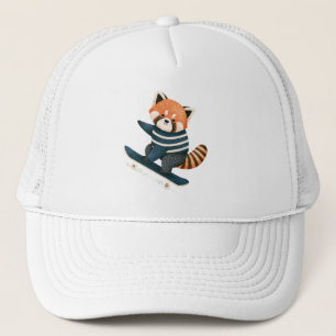 Retro Schattige Rode Panda Wasbeer Skateboarden Trucker Pet