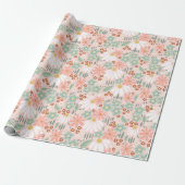 Retro Schattige Roze Wildflower Daisy Kinder Cadeaupapier (Uitgerold)