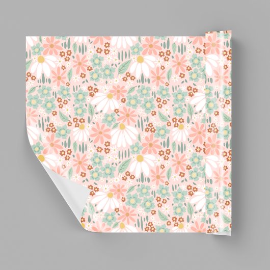 Retro Schattige Roze Wildflower Daisy Kinder Cadeaupapier