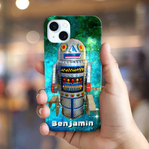 Retro schattige Sci Fi speelgoed robot iPhone 15 Mini Hoesje
