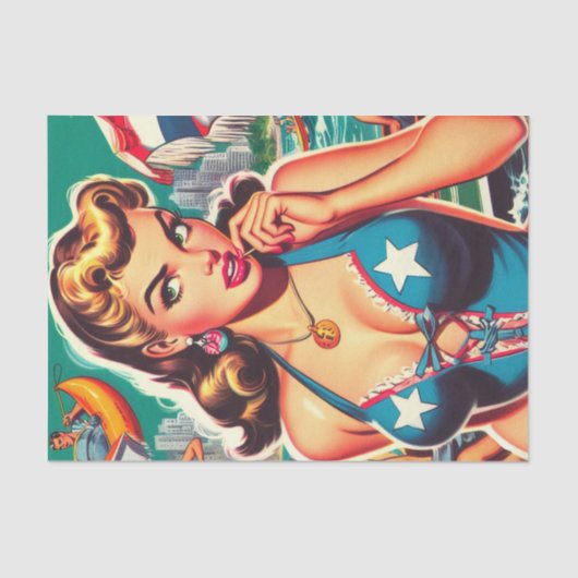 Retro Schattige Zomermeisje Tissuepapier (Voorkant)