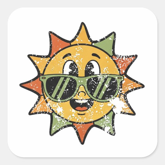 Retro Schattige Zon Vierkante Sticker (Voorkant)
