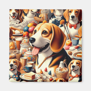 Retro Schattigee Beagle Illustratie Magneet
