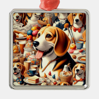 Retro Schattigee Beagle Illustratie Metalen Ornament
