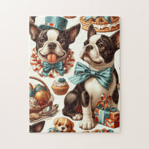 Retro Schattigee Boston Terrier Illustratie Legpuzzel