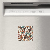 Retro Schattigee Boston Terrier Illustratie Magneet (Insitu (Vaatwasser))