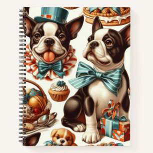 Retro Schattigee Boston Terrier Illustratie Notitieboek