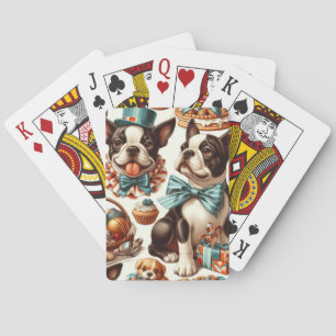 Retro Schattigee Boston Terrier Illustratie Pokerkaarten