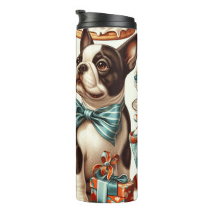 Retro Schattigee Boston Terrier Illustratie Thermosbeker