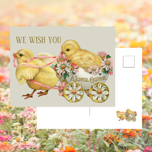 Retro Schattigee Chick Bloemenpaas Feestdagenkaart