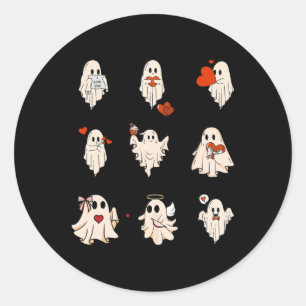 Retro Schattigee Ghost Valentijnsdag Vrouwen Manne Ronde Sticker