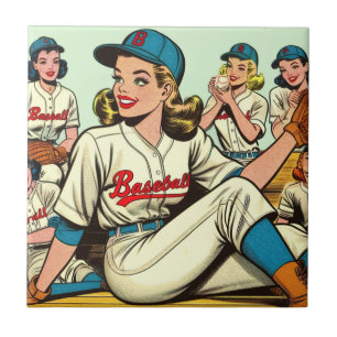 Retro Schattigee Honkbal Meisjes Comics Tegeltje