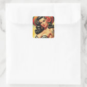 Retro Schattigee Hot Pinup Vierkante Sticker (Tas)