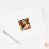 Retro Schattigee Hot Pinup Vierkante Sticker (Envelop)