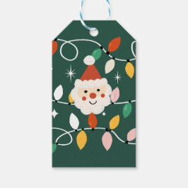 Retro Schattigee Kerstman met Fairy Lights Green Cadeaulabel