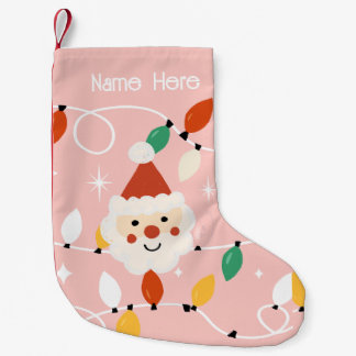 Retro Schattigee Kerstman met Fairy Lights Roze Kleine Kerstsok