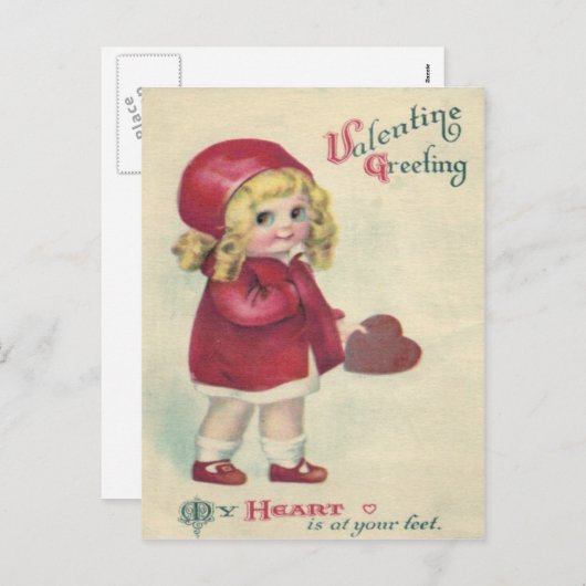  Retro Schattigee Little Girl Heart Valentijn Feestdagenkaart (Voorkant / Achterkant)