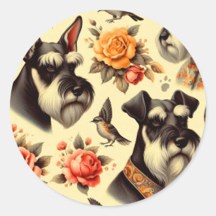 Retro Schattigee Schnauzer Illustratie Ronde Sticker