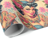 Retro Schattigee Tattooed Pin-up Cadeaupapier (Rol Hoek)
