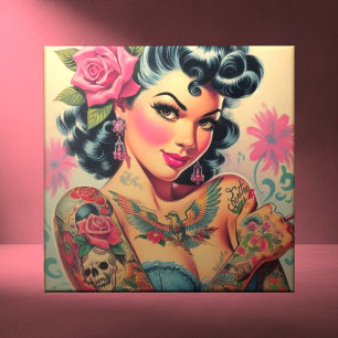 Retro Schattigee Tattooed Pin-up Tegeltje