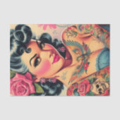 Retro Schattigee Tattooed Pin-up Tissuepapier (Voorkant)