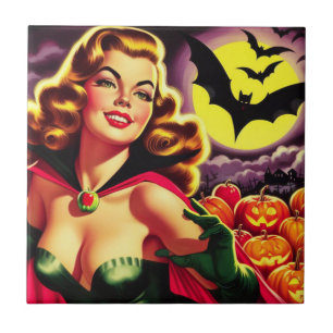 Retro Schattigee Vampier Pin-up Tegeltje