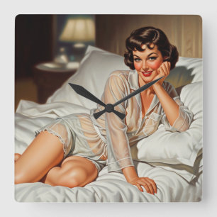 Retro Schattigee Vrouw '50 Pin-up Vierkante Klok