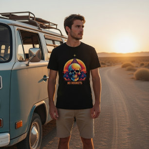 Retro Schedel Berg Zonsondergang Geen Spijt Grafis T-shirt
