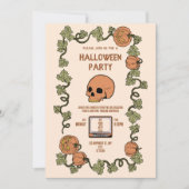 Retro schedel en pompoen Halloween Party Kaart (Voorkant)
