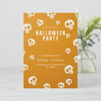 Retro Schedel Halloween Feest Uitnodiging | Oranje