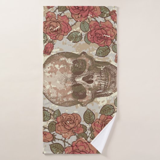 Retro schedels en Rozen Ornament Badhanddoek (Badhanddoek)