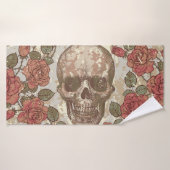 Retro schedels en Rozen Ornament Badhanddoek (Badhanddoek)