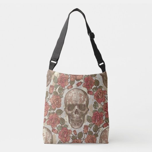 Retro schedels en Rozen Ornament Crossbody Tas (Voorkant)