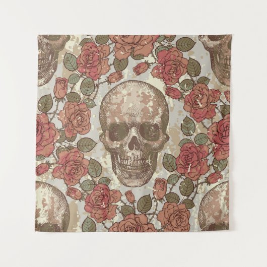 Retro schedels en Rozen Ornament Wandkleed (Voorkant)