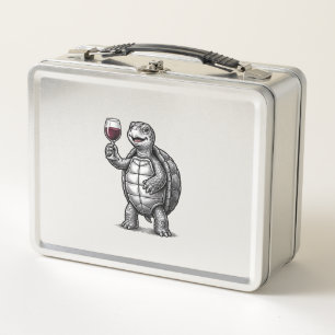 Retro Schildpad met Wijn Glas Shirt Ontwerp_1