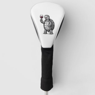 Retro Schildpad met Wijn Glas Shirt Ontwerp_1 Golfheadcover