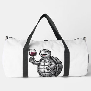 Retro Schildpad met Wijnglas Shirt Ontwerp_1 Plunjezak