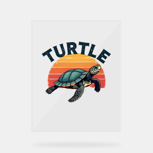 Retro schildpad T-shirt Acryl Bord (Voorkant)