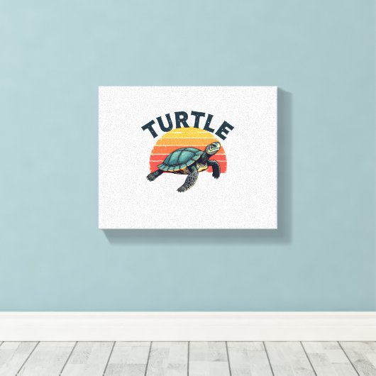 Retro schildpad T-shirt Canvas Afdruk (Insitu (Houten vloer))
