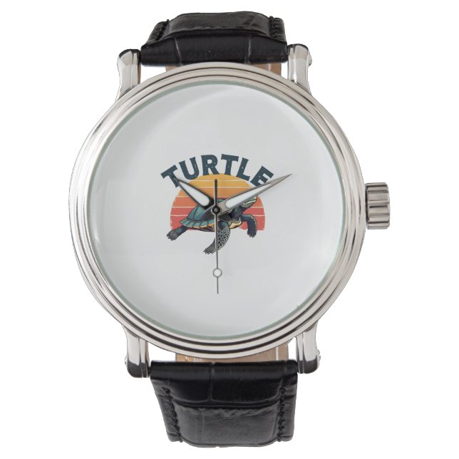 Retro schildpad T-shirt Horloge (Voorkant)