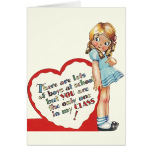 Retro School Girl Valentine Greeting Card