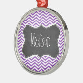 Retro schoolbord; diep Lila Chevron Metalen Ornament (Links)