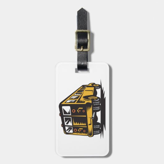 Retro schoolbus  geel bagagelabel (Voorkant verticaal)