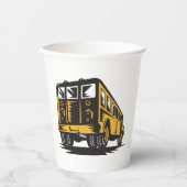 Retro schoolbus  geel papieren bekers (Voorkant)