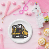 Retro schoolbus geel papieren bordje (Feest)