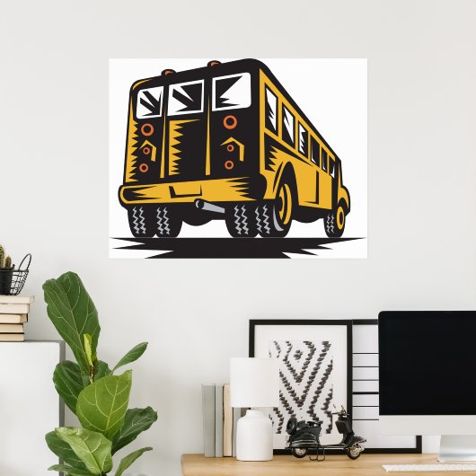 Retro schoolbus  geel poster (Thuiskantoor)