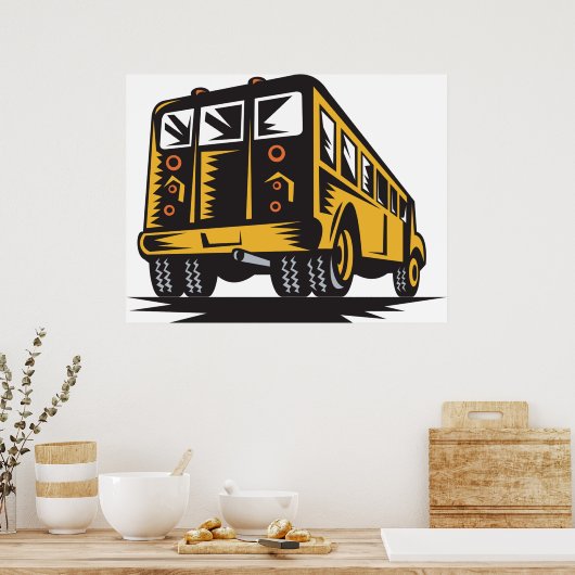 Retro schoolbus geel poster (Keuken)