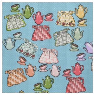 Retro Schorten en theepotten op Zee Blue Polka Dot Stof