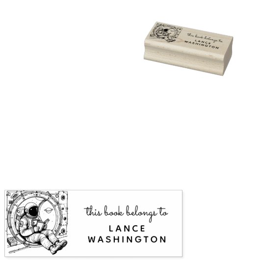 Retro Sci-Fi Astronaut Bookplate Stamp Rubberstempel (Gestempeld)