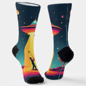 Retro Sci Fi Cartoon Rocket Ship en Golfer Sokken (Gebogen)